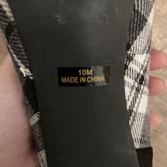 Penny Loves Kenny Plaid Heels SIZE 10 Black Velvet Pumps Pointed Toe - Picture 8 of 9